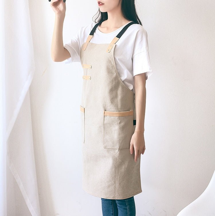 Washed Canvas Apron Chef Cafe Shop BBQ Hairdresser Aprons(Khaki) - Image 2