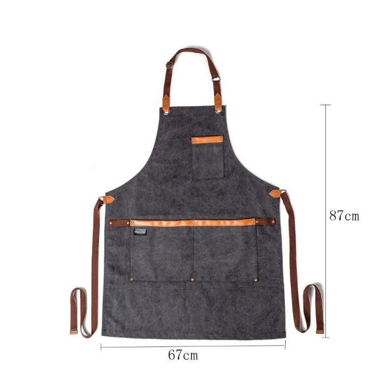 Washed Canvas Apron Chef Cafe Shop BBQ Hairdresser Aprons(Khaki) - Image 11