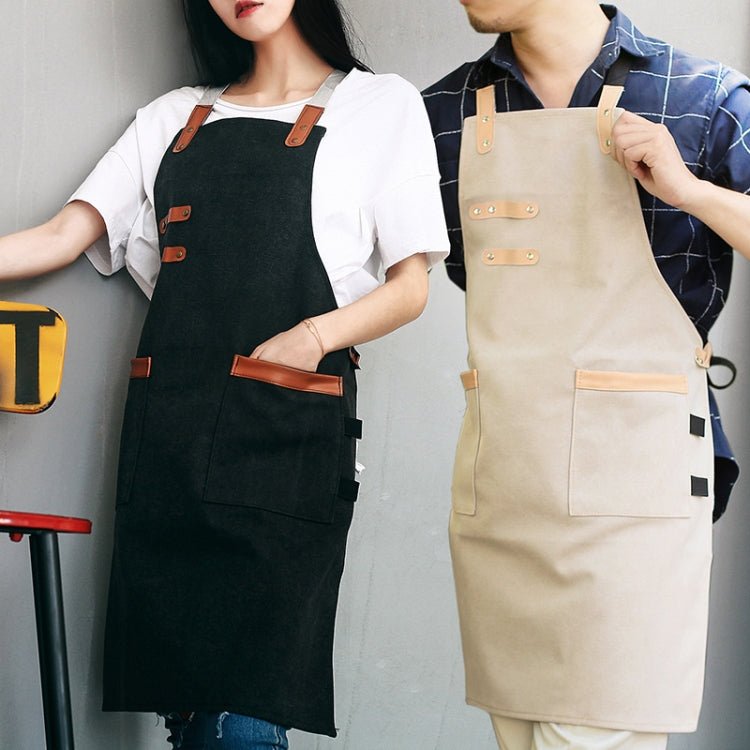 Washed Canvas Apron Chef Cafe Shop BBQ Hairdresser Aprons(Khaki) - Image 3