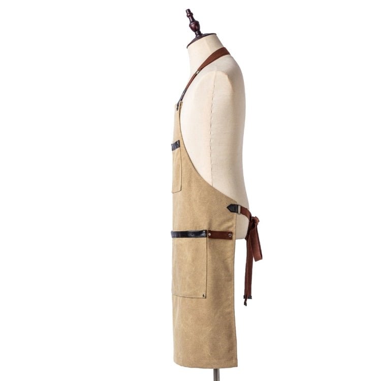 Washed Canvas Apron Chef Cafe Shop BBQ Hairdresser Aprons(Khaki) - Image 8