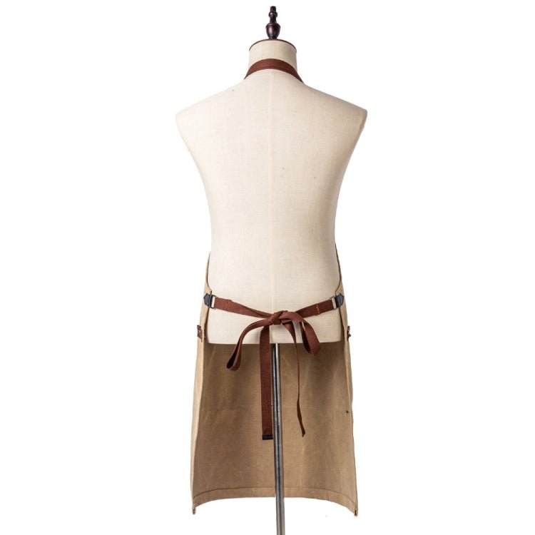 Washed Canvas Apron Chef Cafe Shop BBQ Hairdresser Aprons(Khaki) - Image 10