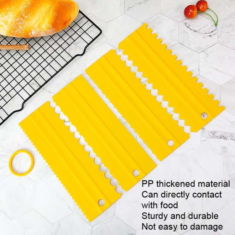 4 PCS / Set Plastic Cream Scraper PP Double Side Sawtooth Baked Cake Flattener(Yellow) - Image 4
