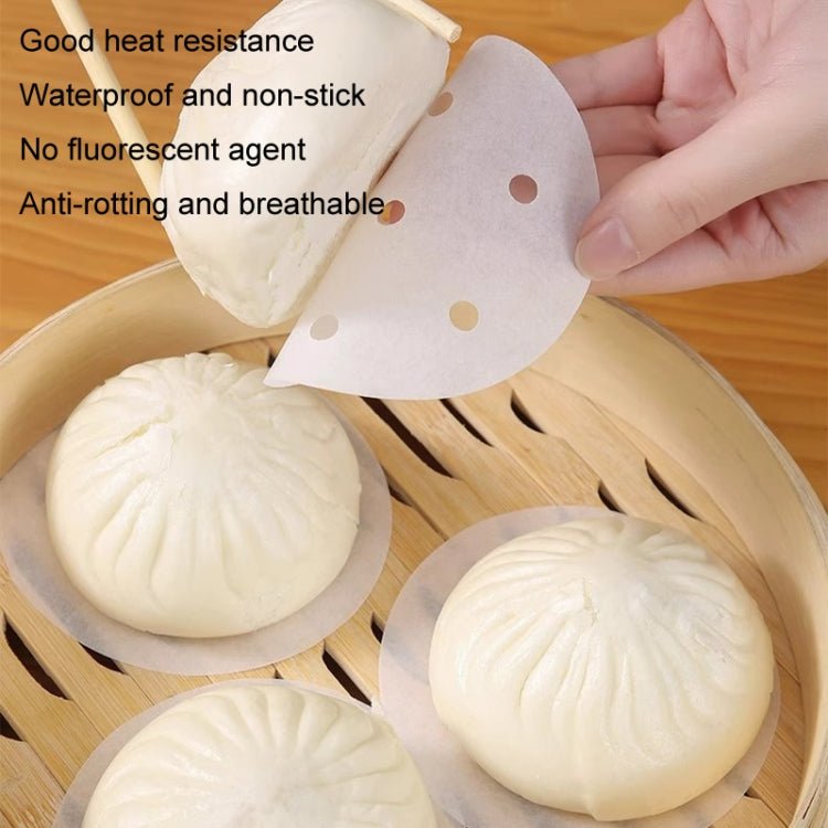 100pcs Food Grade Disposable Round Non-stick Steamer Paper Perforated Buns Steamer Pads, Size: 7.6cm - Image 5