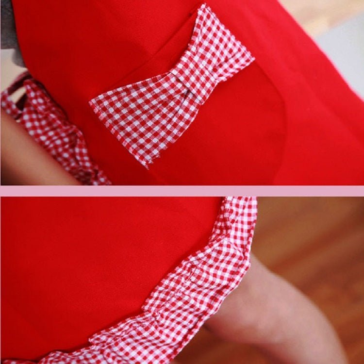 Sleeveless Bow Lace Apron with Pocket(Red White Grid on Black) - Image 4