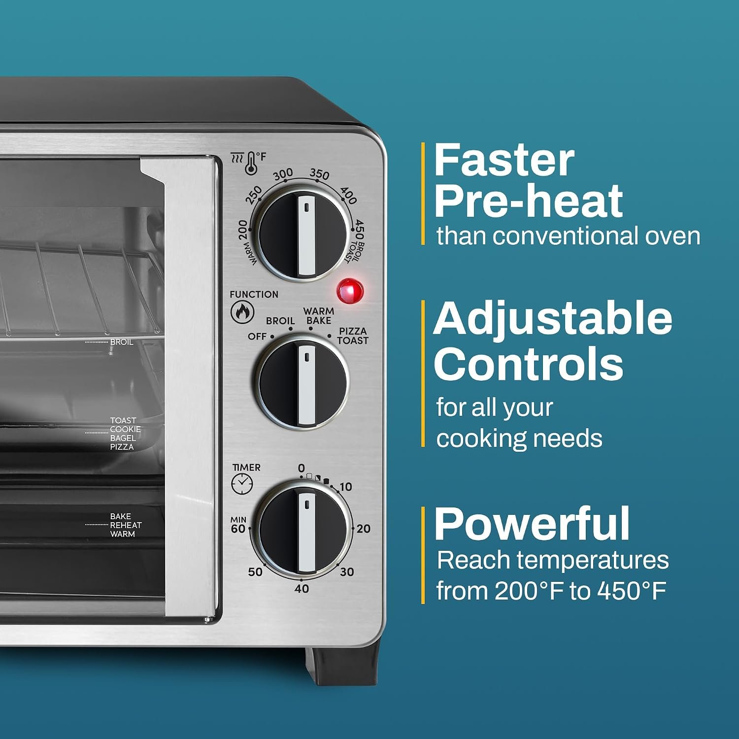 Elite Gourmet ETO2530M Double French Door Countertop Toaster Oven, Bake, Broil, Toast, Keep Warm, Fits 12" pizza, 25L capacity, Stainless Steel & Black - Image 3