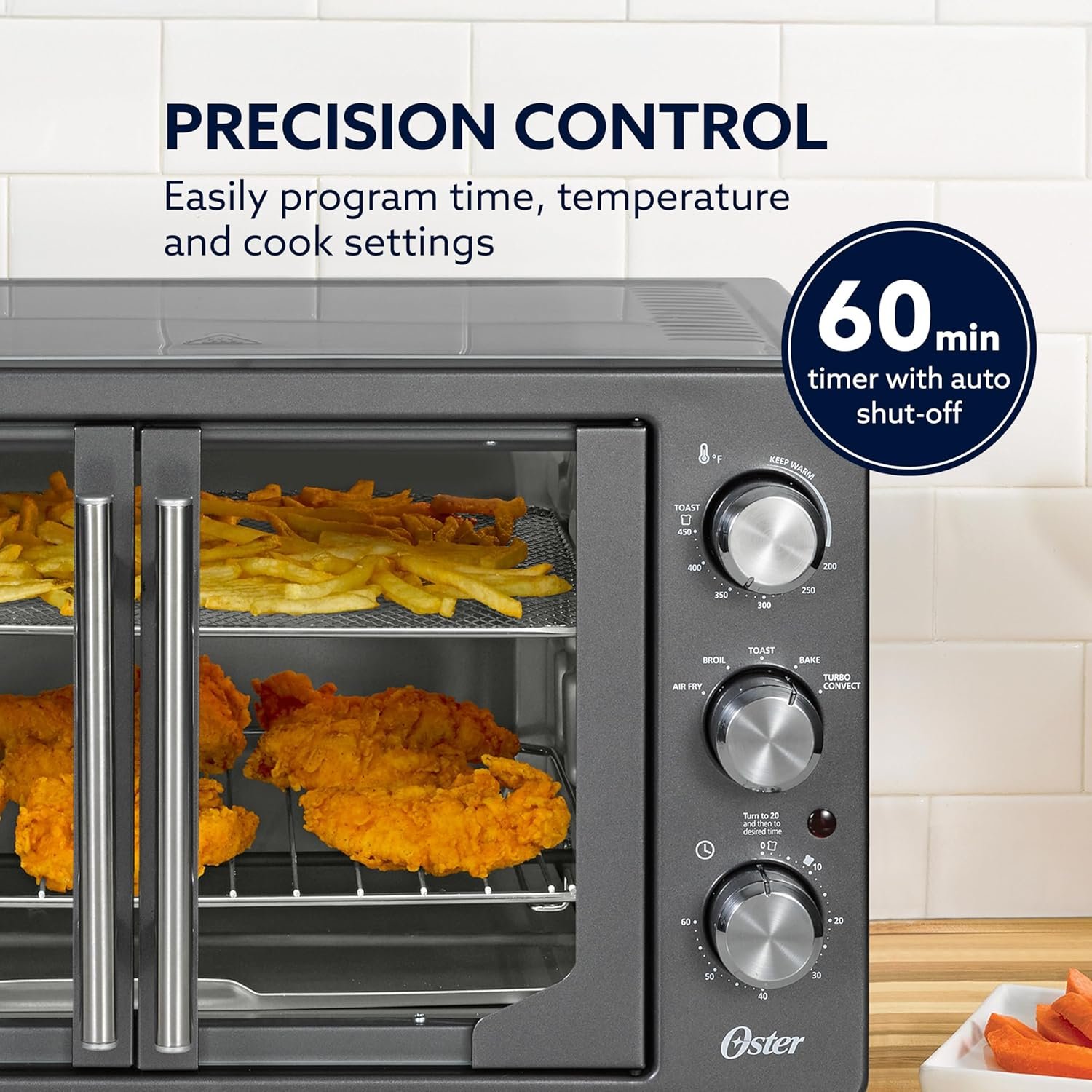 Oster Extra-Large 42L French Door Countertop Toaster Oven, 6-in-1 Air Fryer Oven with Air Fry Rack, Wire Rack, Baking Pan and Crumb Tray, Stainless Steel - Image 5